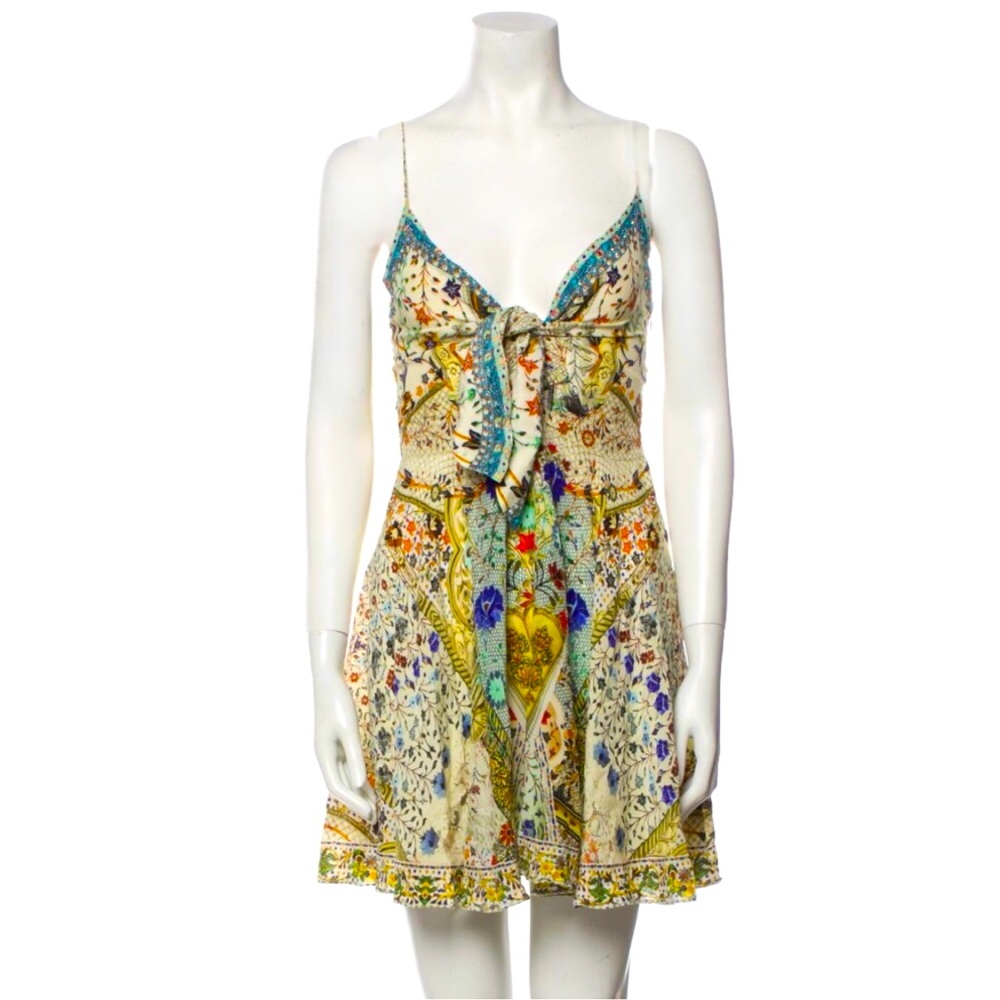 Camilla tie front silk mini dress M